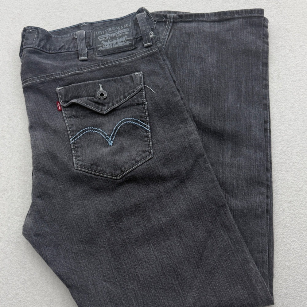 Levis 514 Slim Straight Jeans Mens 40x32 Gray Flap Pocket Contrast Stitch Y2K